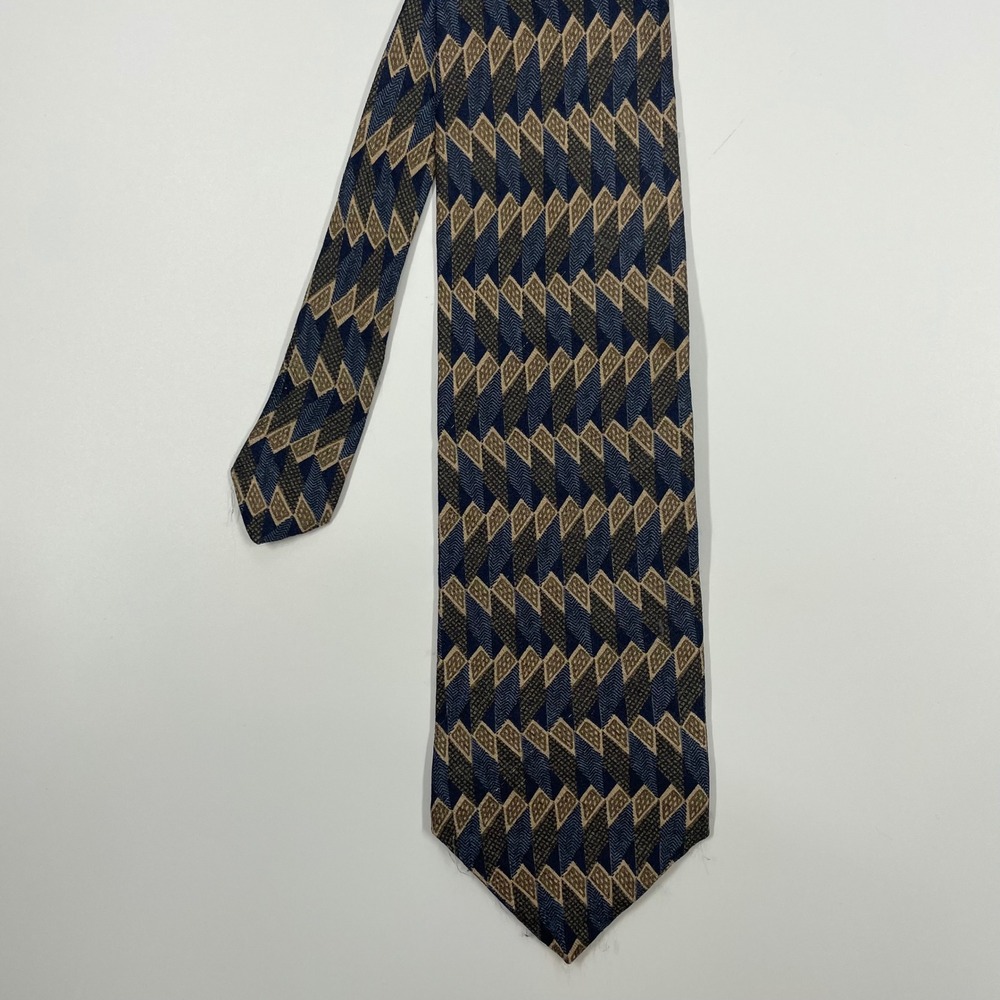 Haggar Blue Gold Geometric Diamond Silk Necktie Mens One Size